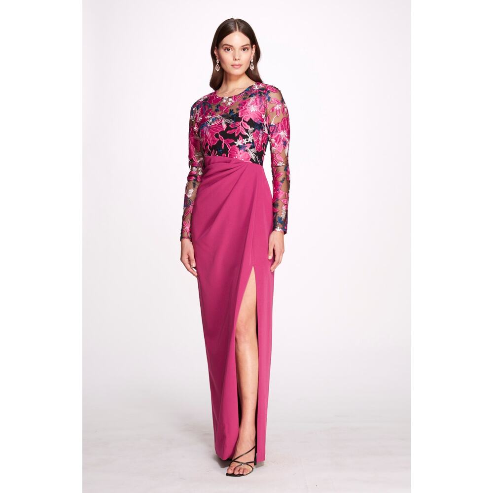 Marchesa Notte Cutout Embroidered Tulle and Crepe Gown Size 4